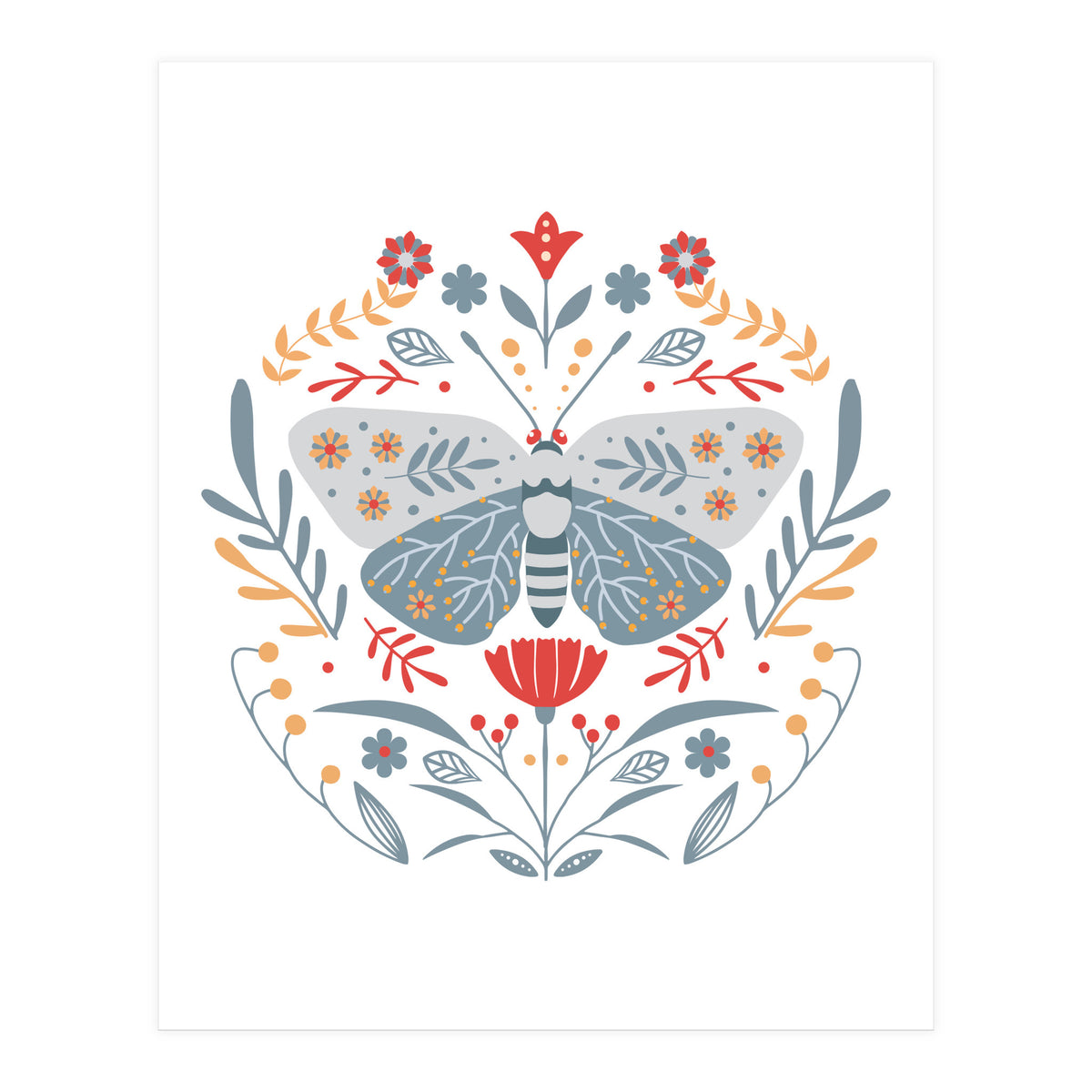 Scandinavian Folk Art: Butterfly & Flowers (Print Only)