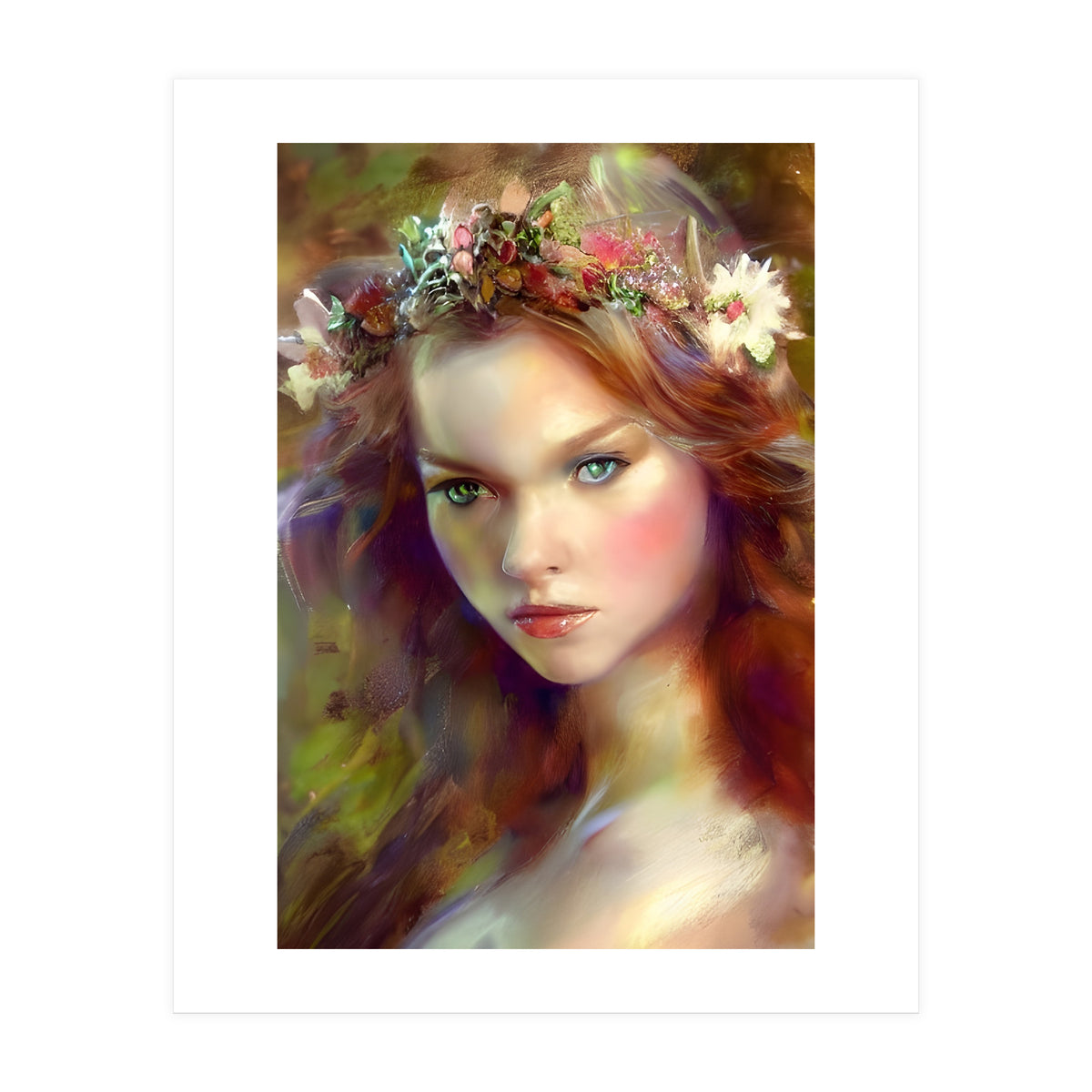 Dreamy kitschy Maiden with Flower Wreath (Print Only)