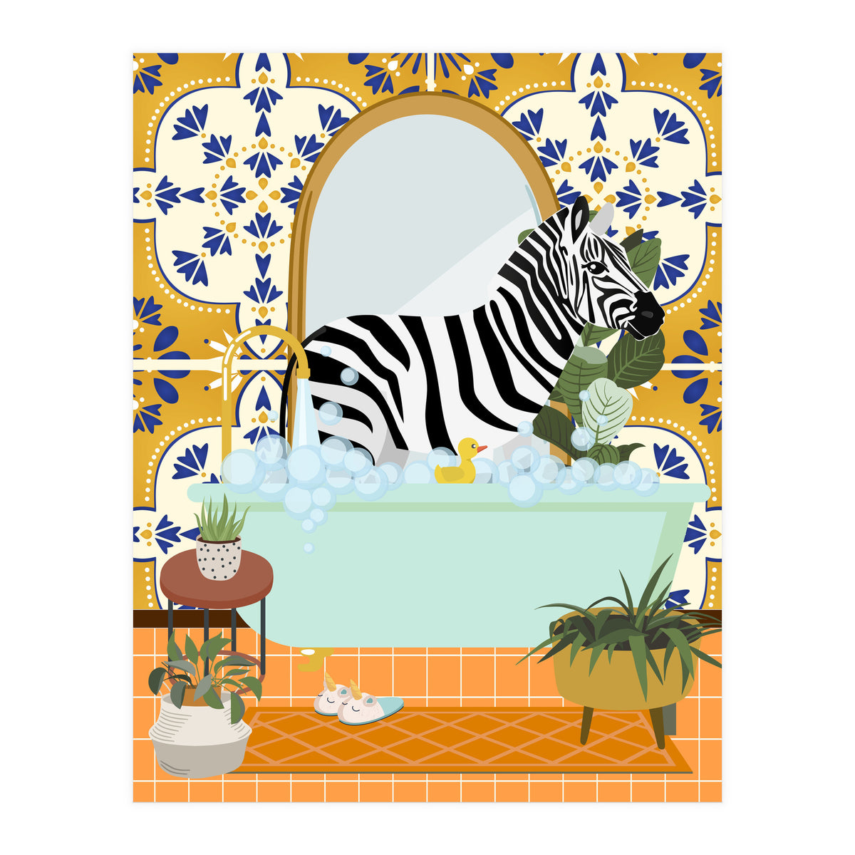 Zebra Bathing in Moroccan Style Bathroom (Print Only)