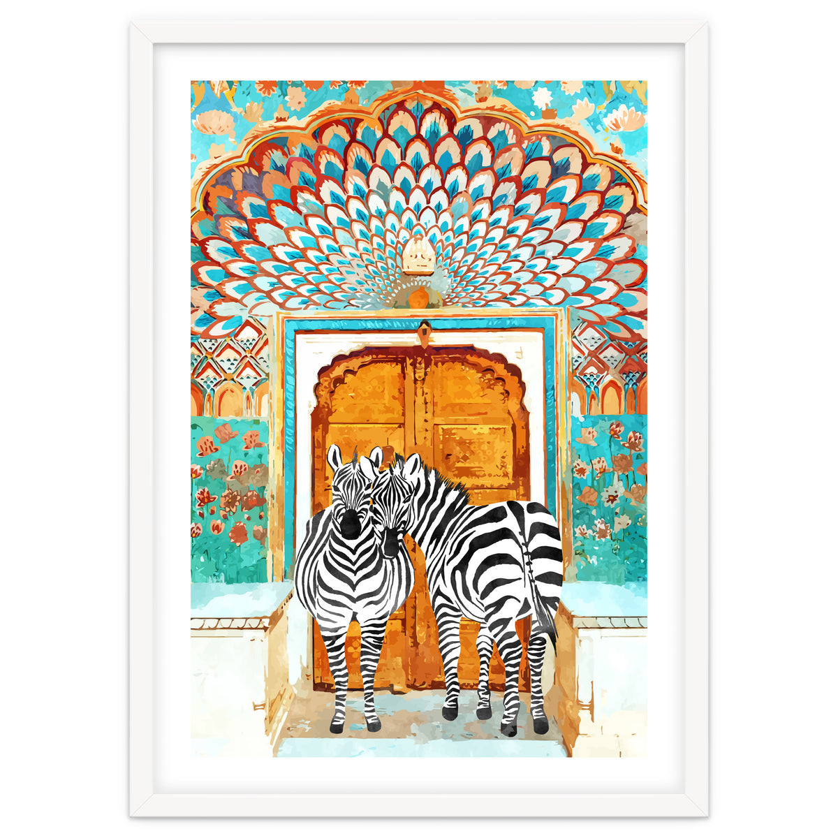 Take Your Stripes Wherever You Go Painting, Zebra Wildlife Architecture, Indian Palace Door Painting