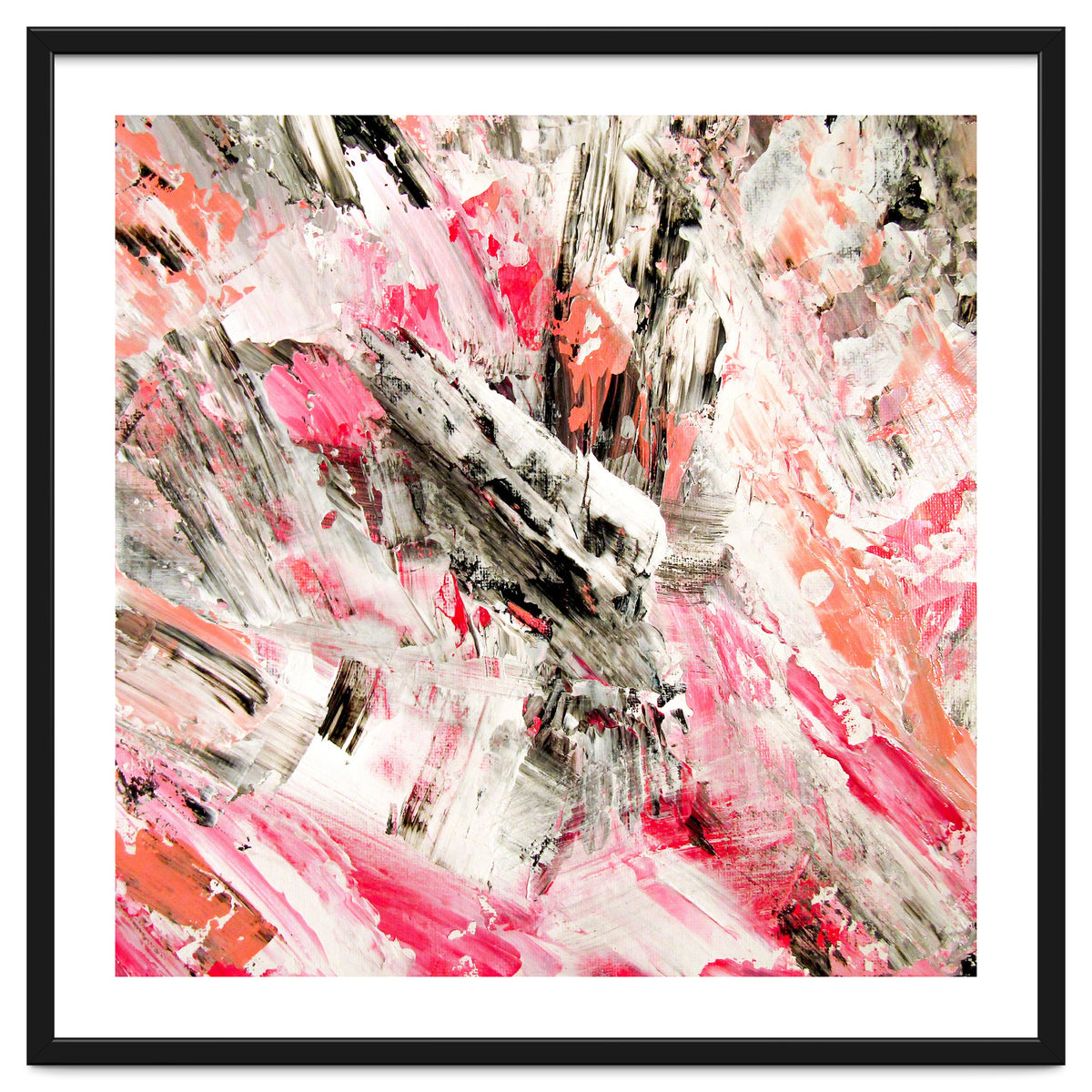 Candy Modern Pink Salmon Black Grey Acrylic Brushstrokes
