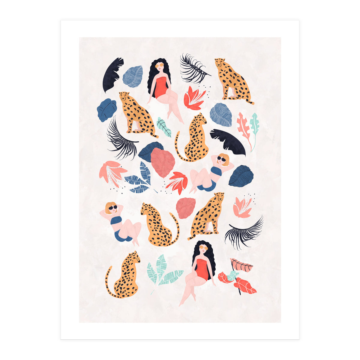 Tropical Girls And Cheetah (Print Only)