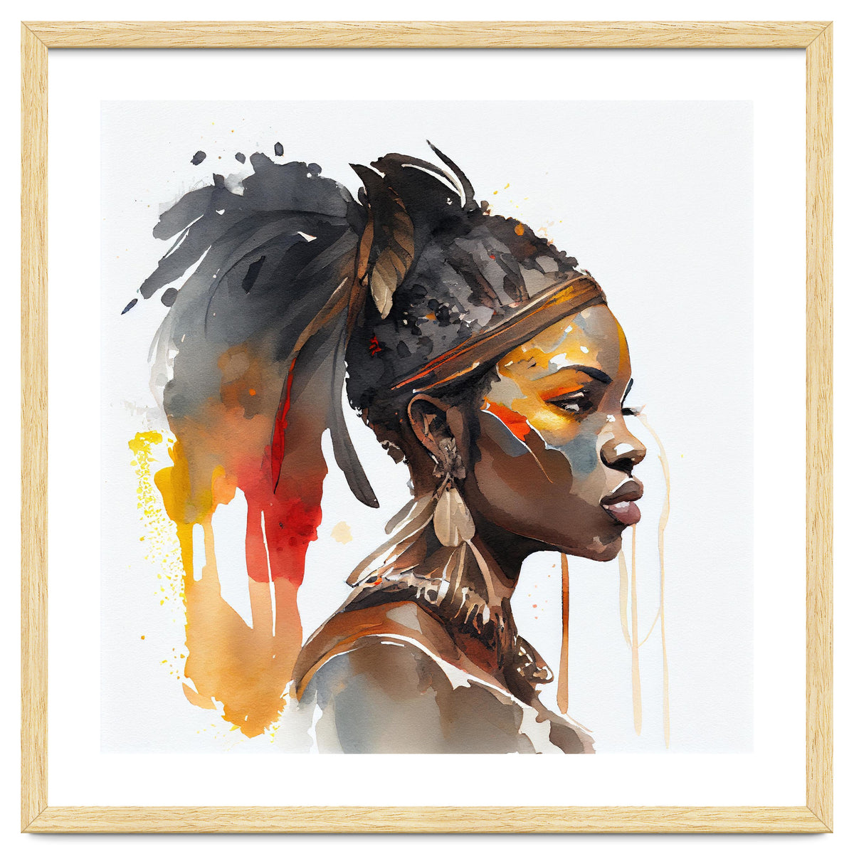 Watercolor African Warrior Woman #7