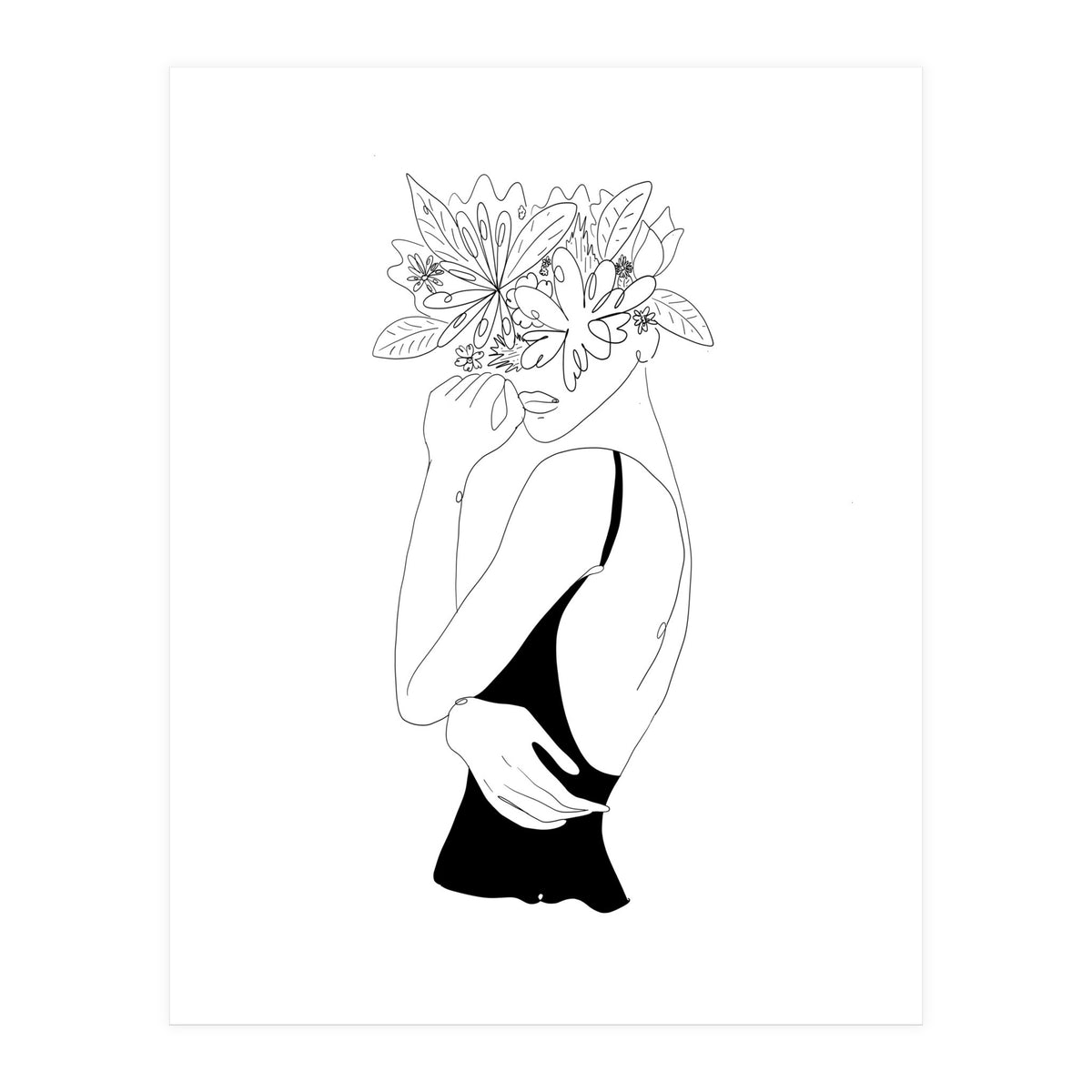 Line Drawing Girl with Flowers (Print Only)