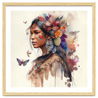 Watercolor Floral Indian Native Woman #9