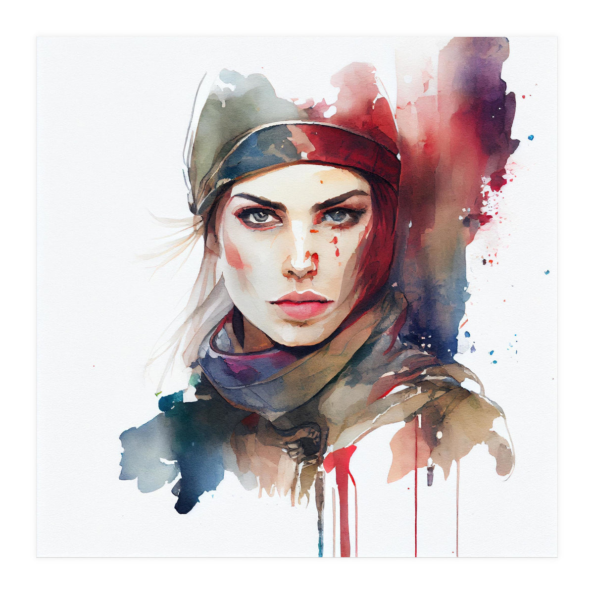 Watercolor Medieval Soldier Woman #1 (Print Only)