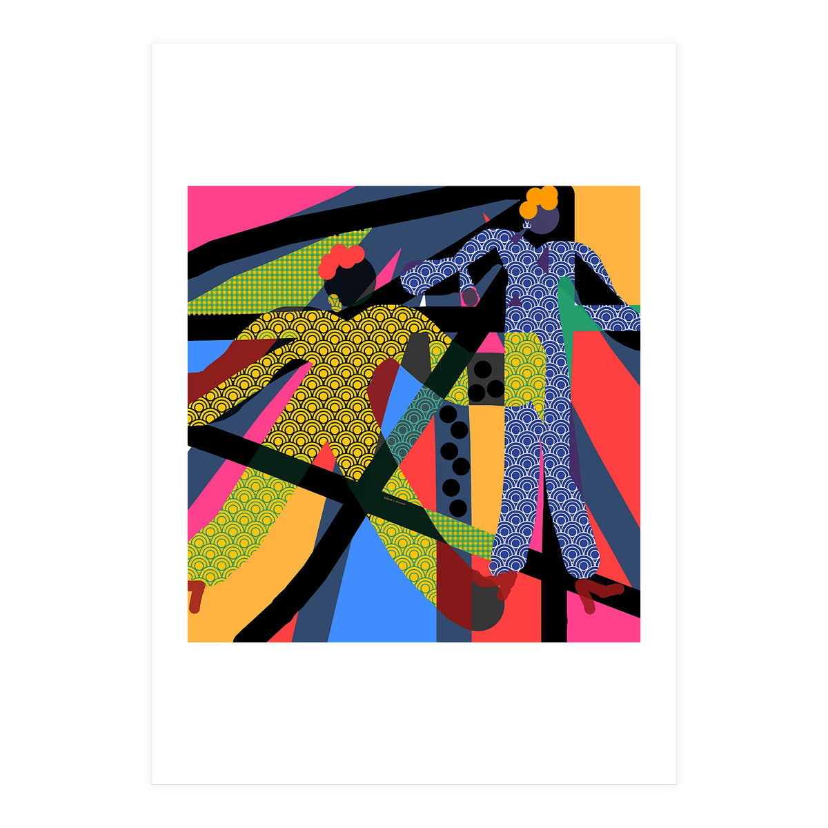 LADIES WEARING YELLOW AND BLUE PATTERNS (Print Only)