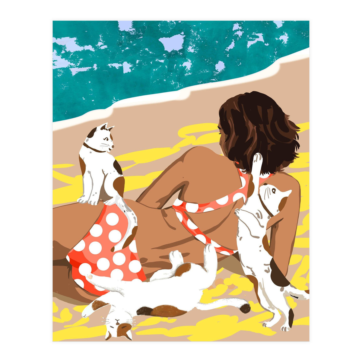 Cat Mom On The Beach (Print Only)