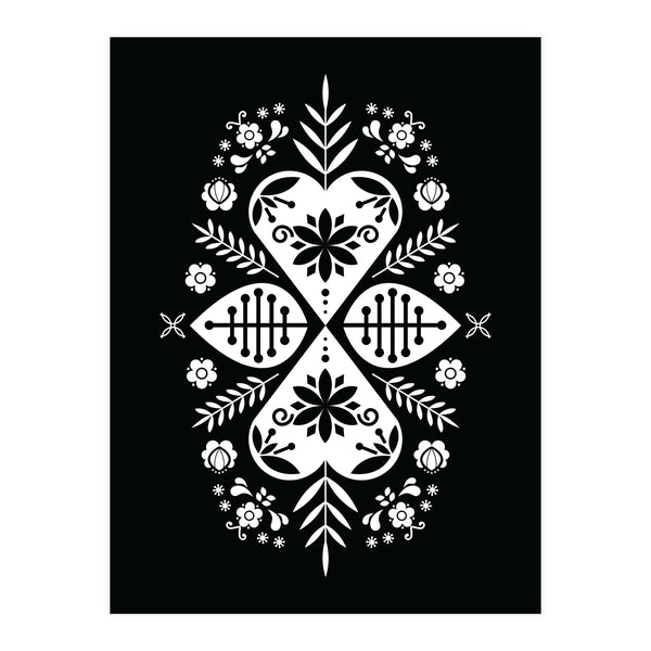 Scandinavian Folk Pattern Monochrome 01  (Print Only)
