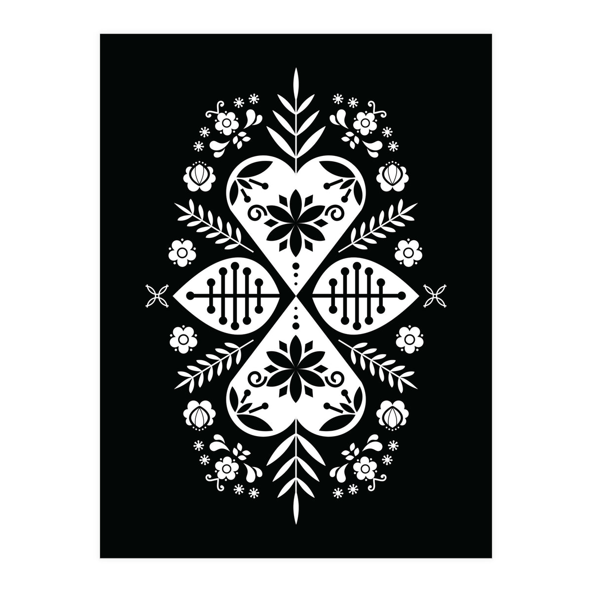 Scandinavian Folk Pattern Monochrome 01  (Print Only)