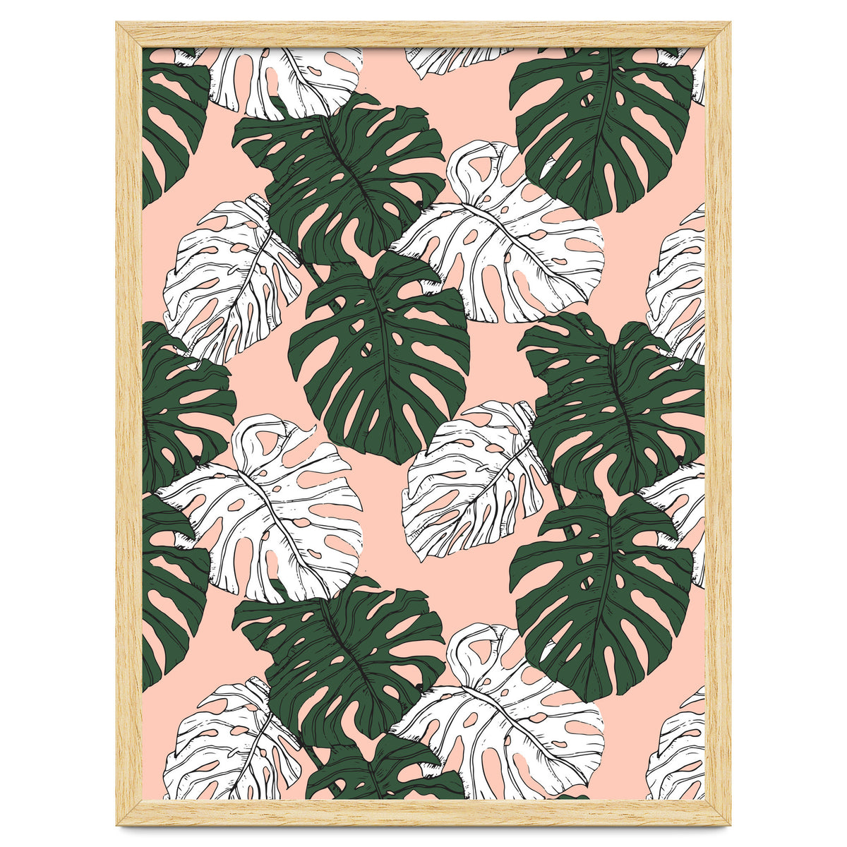 Hand drawing monstera pastel color