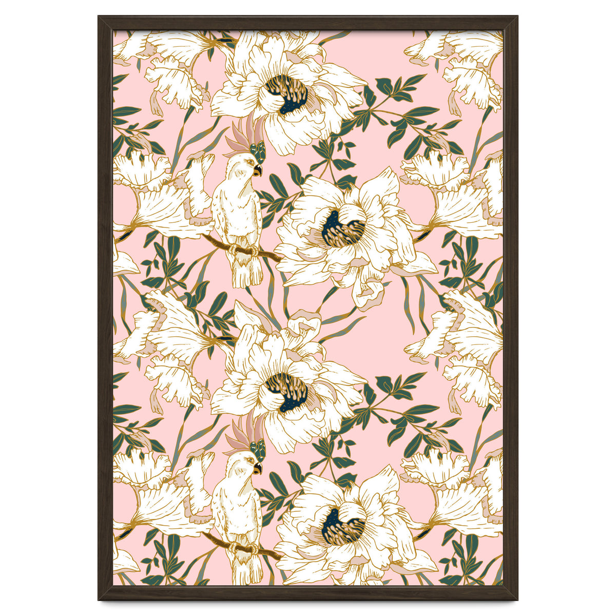 Exotic birds on flowers