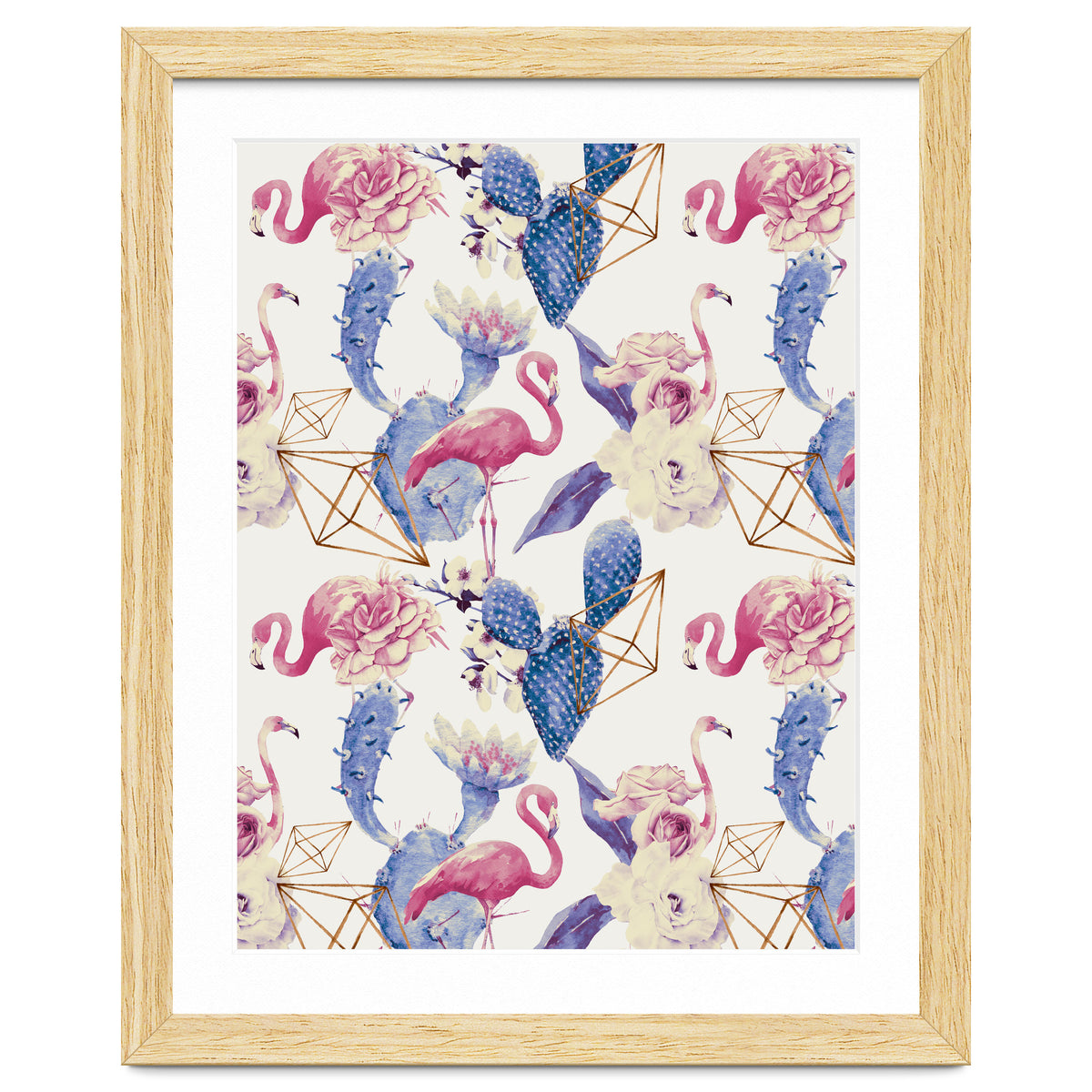 Flamingos, geometric and flowers 02
