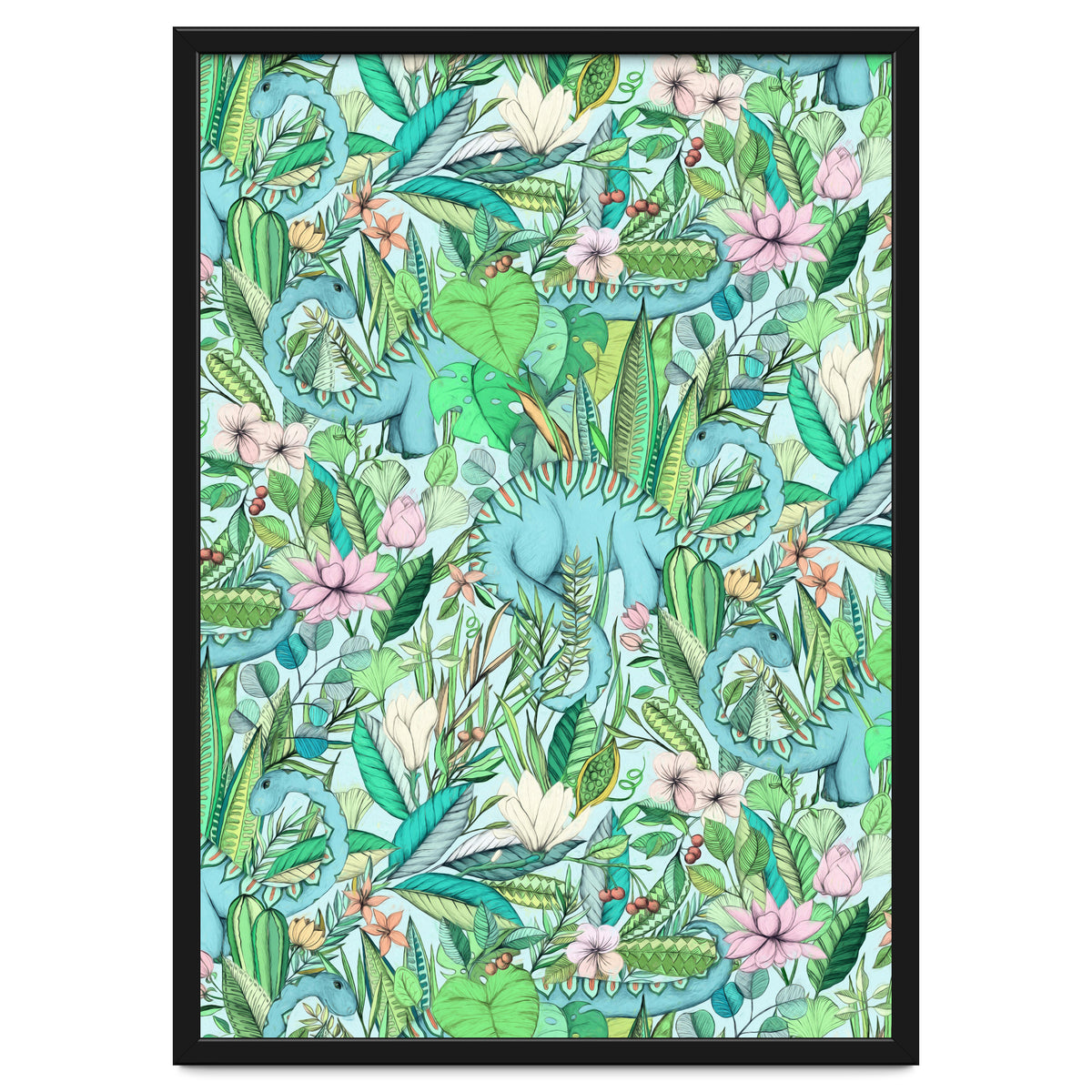 Improbable Botanical with Dinosaurs - soft pastels