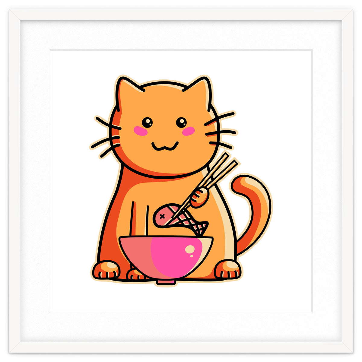 A Cat's Favourite Meal - kawaii cat eating fish with chopsticks