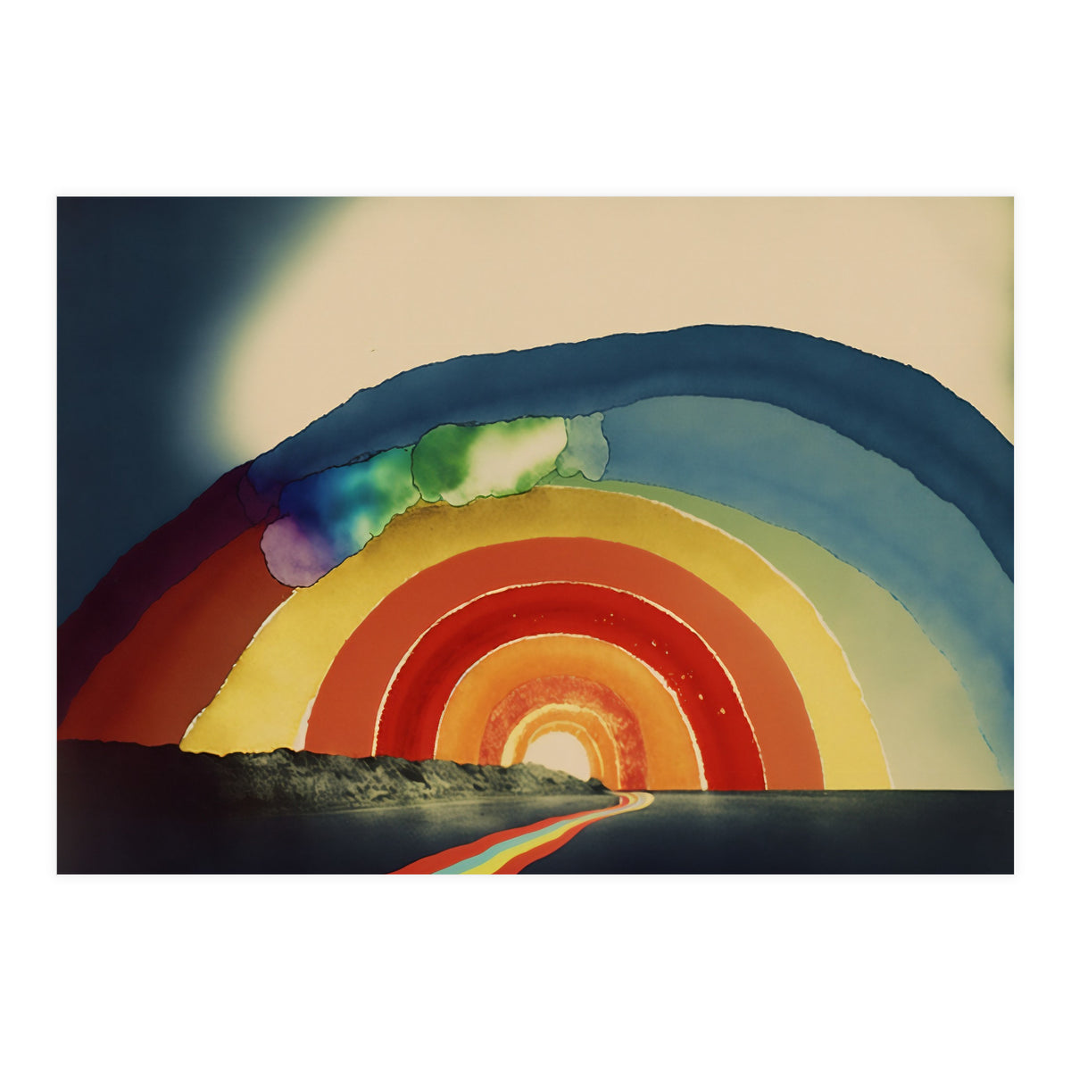 Rainbow Over the Coastline Abstract Painting (Print Only)