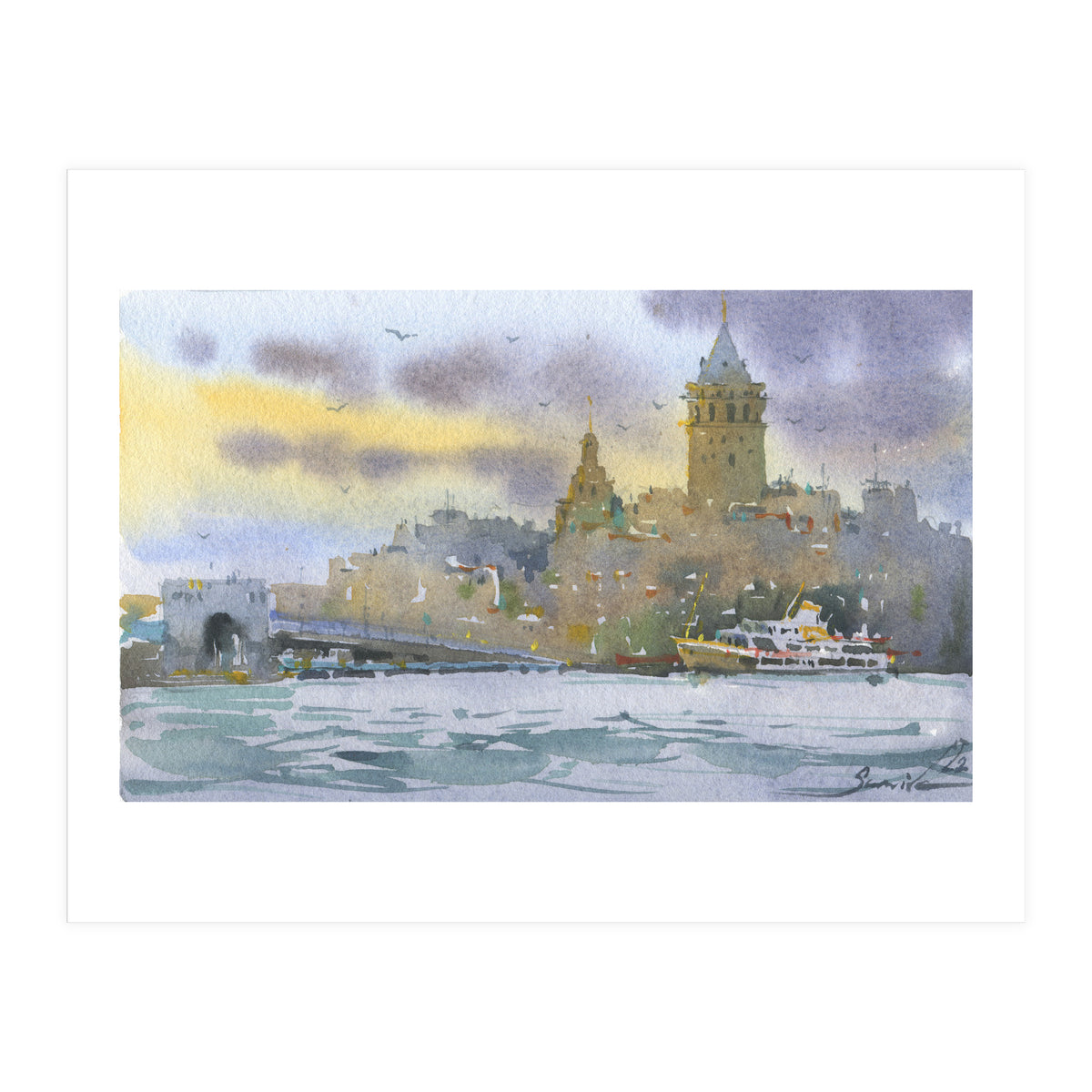 Galata Tower. Istanbul. Watercolor (Print Only)