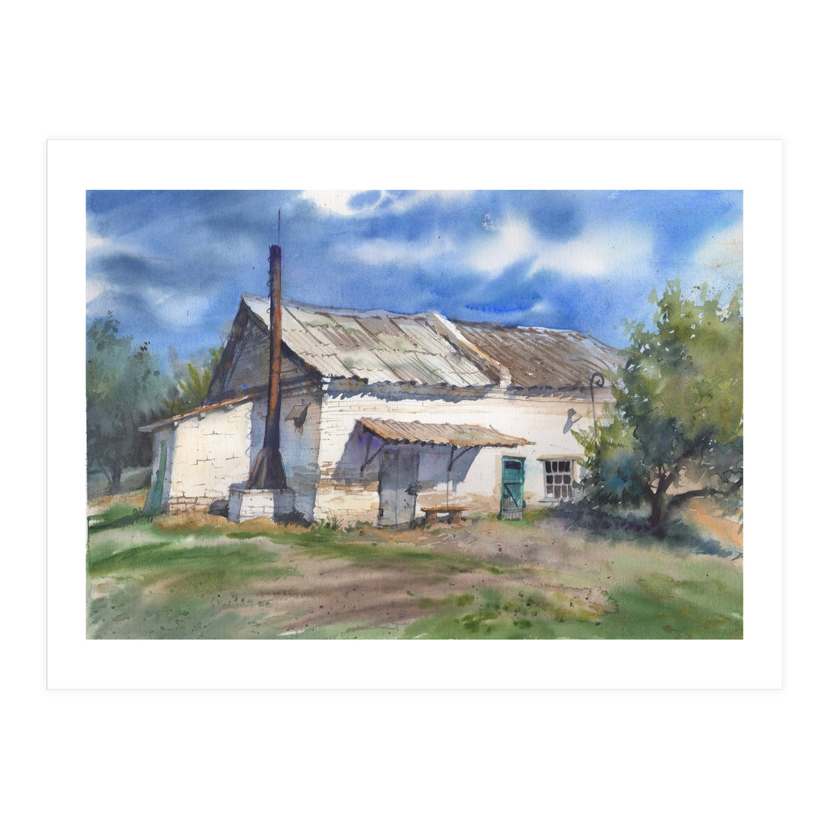 Country house. Watercolor painting art. (Print Only)