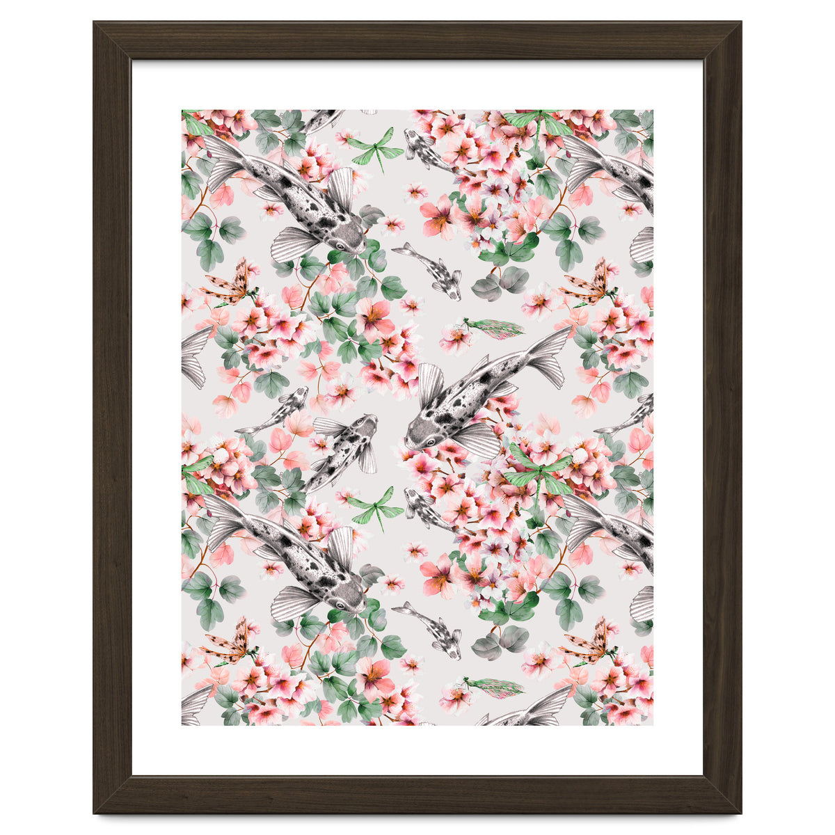 Asian fish among flowers