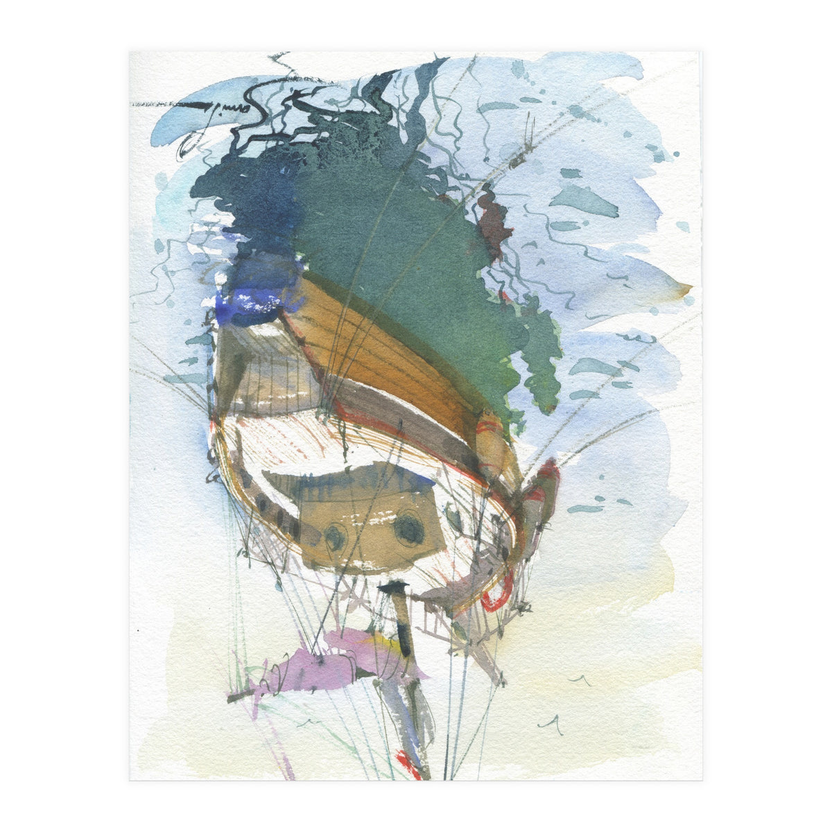 Yacht painting art watercolor (Print Only)