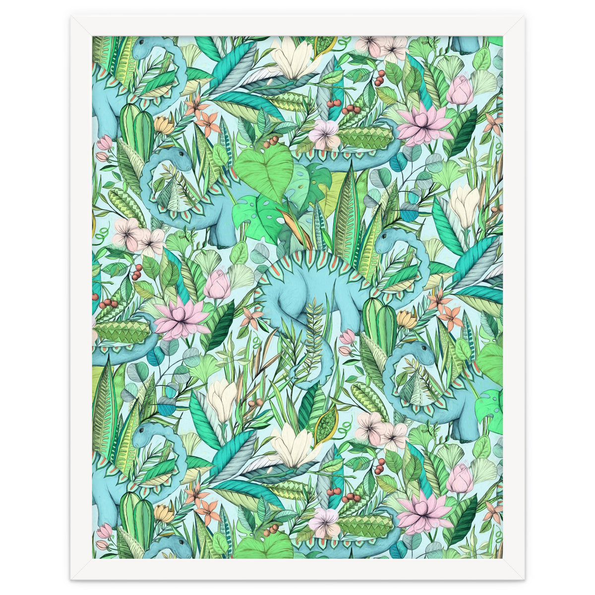 Improbable Botanical with Dinosaurs - soft pastels