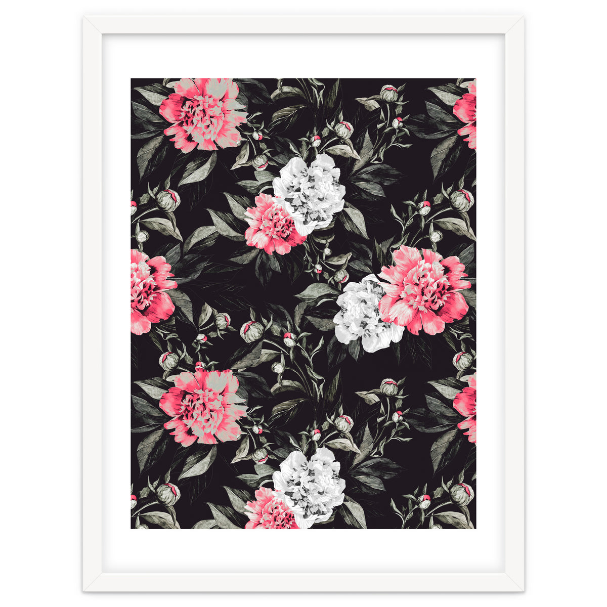 Floral pink - black & white dark