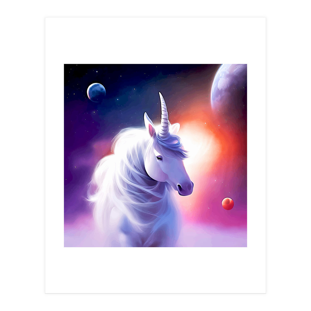 Space Unicorn, Fantasy Surrealism Sci-fi, Animals Horse Planets Digital, Moon Stars (Print Only)