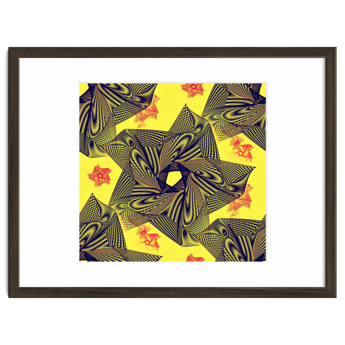 Black flowers on yellow background.