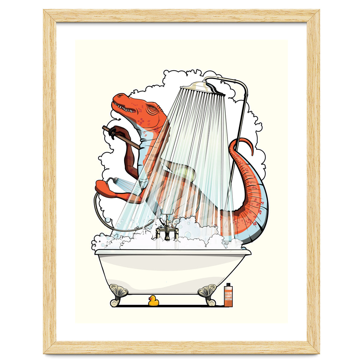 Dinosaur Velociraptor in the Shower, funny bathroom humour