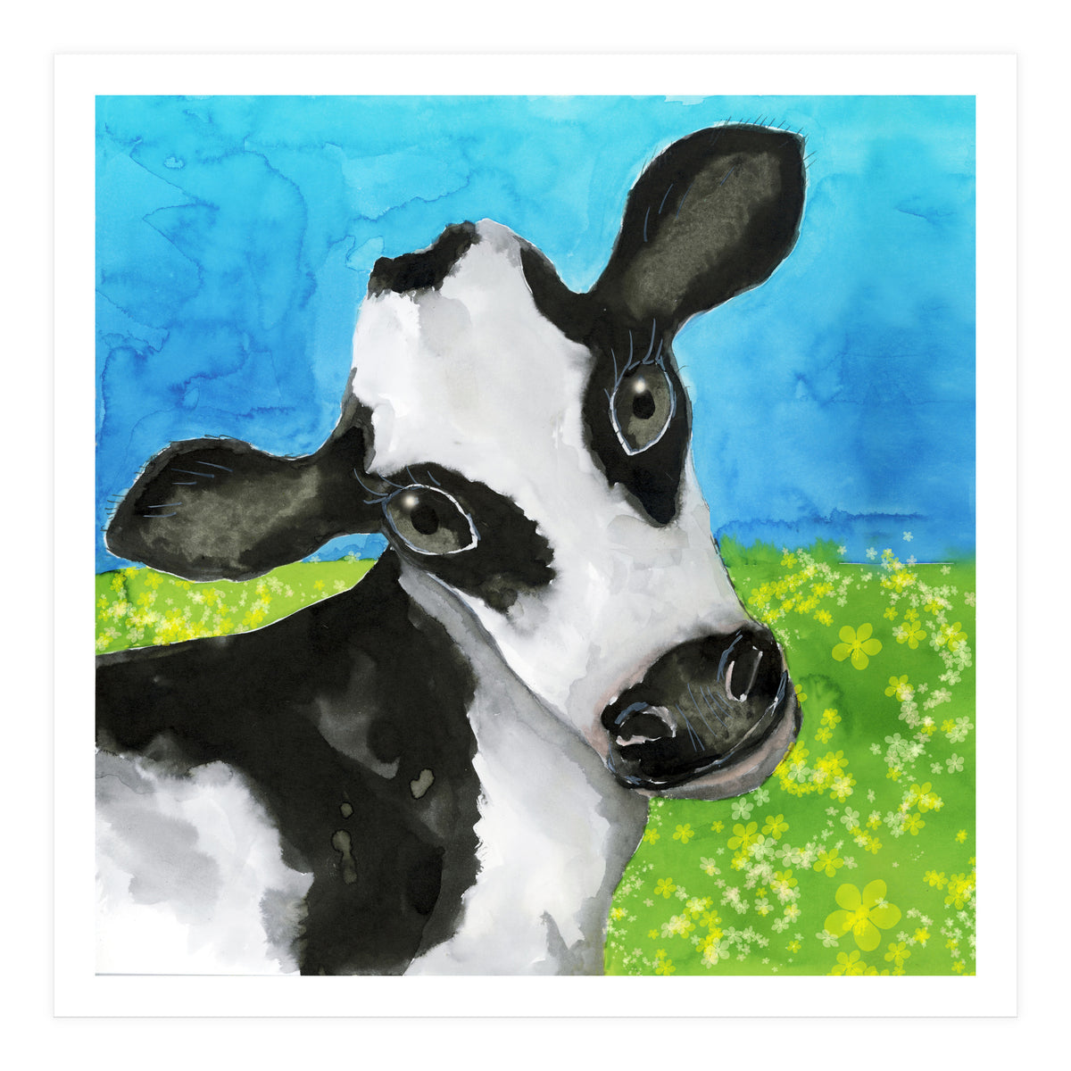 Cow in the meadow watercolor (Print Only)