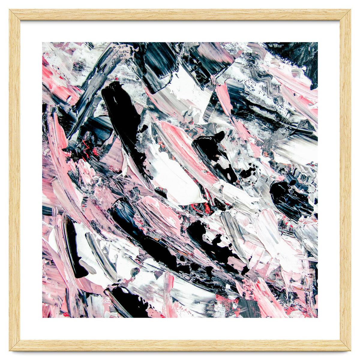 Modern Abstract Pastel Pink Black White Grey Acrylic Brushstrokes