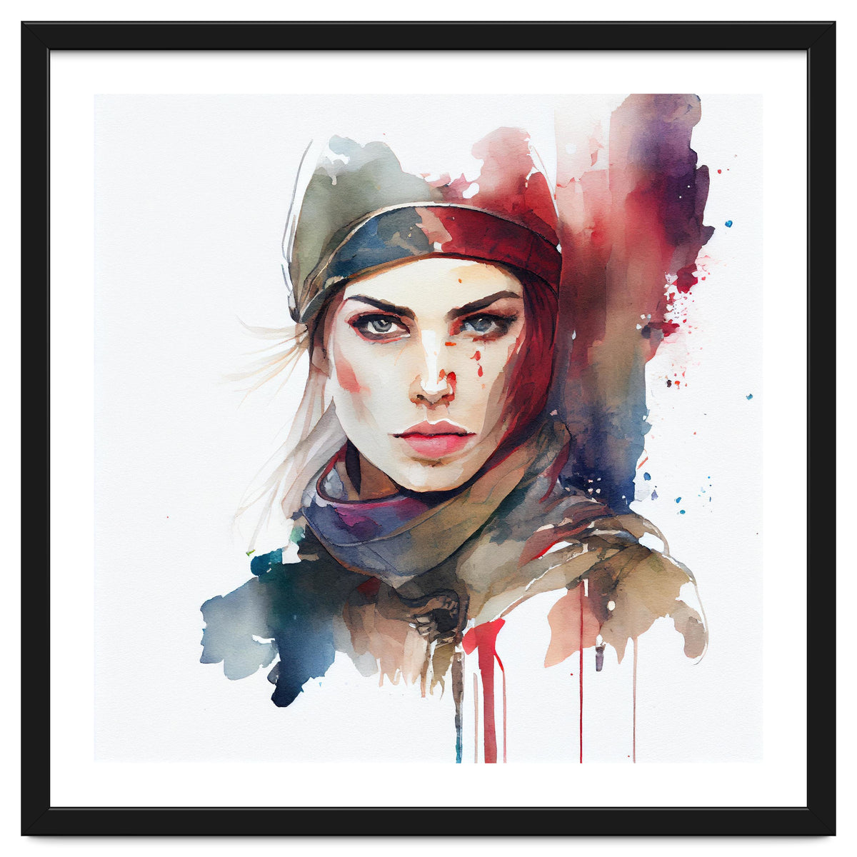 Watercolor Medieval Soldier Woman #1