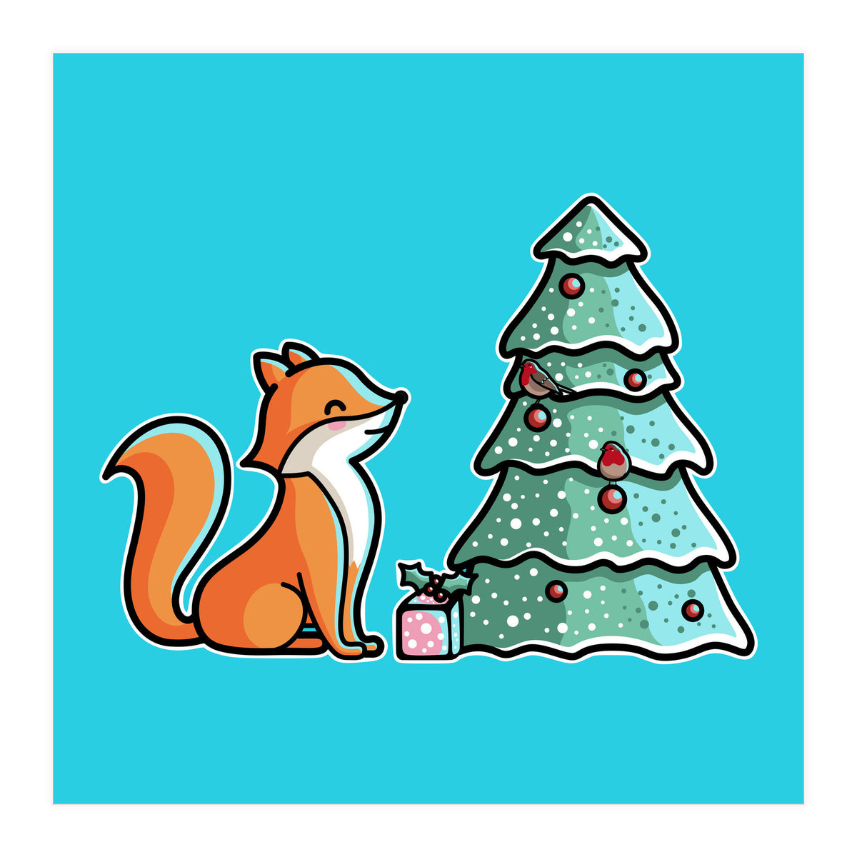 Cute Fox Christmas Tree (Print Only)
