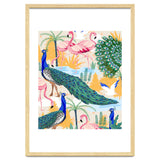 Utopia, Tropical Wildlife Animals, Flamingo Peacock Seagull Vintage Botanical Palm thumbnail