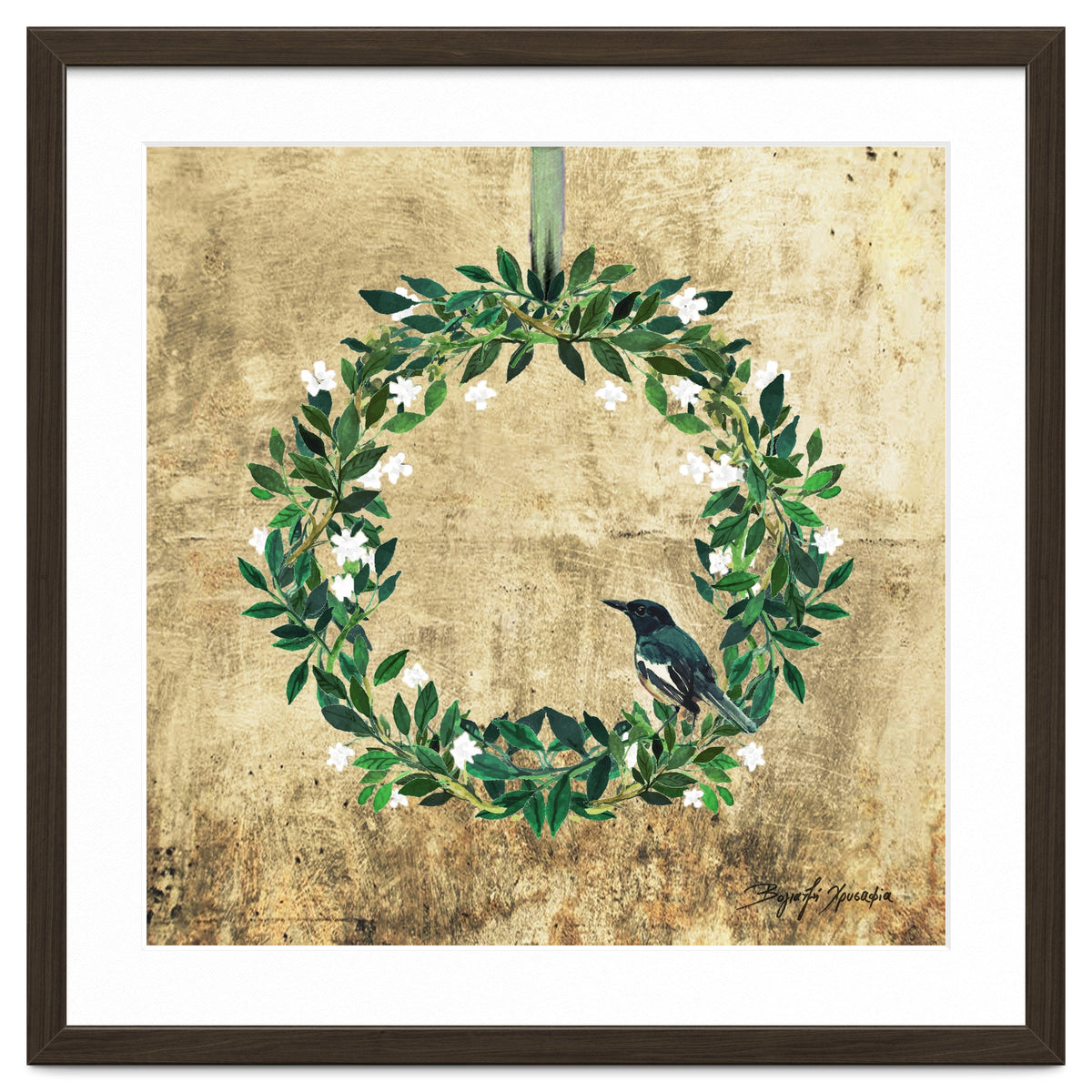 Wreath #White Flowers & Bird #Royal collection
