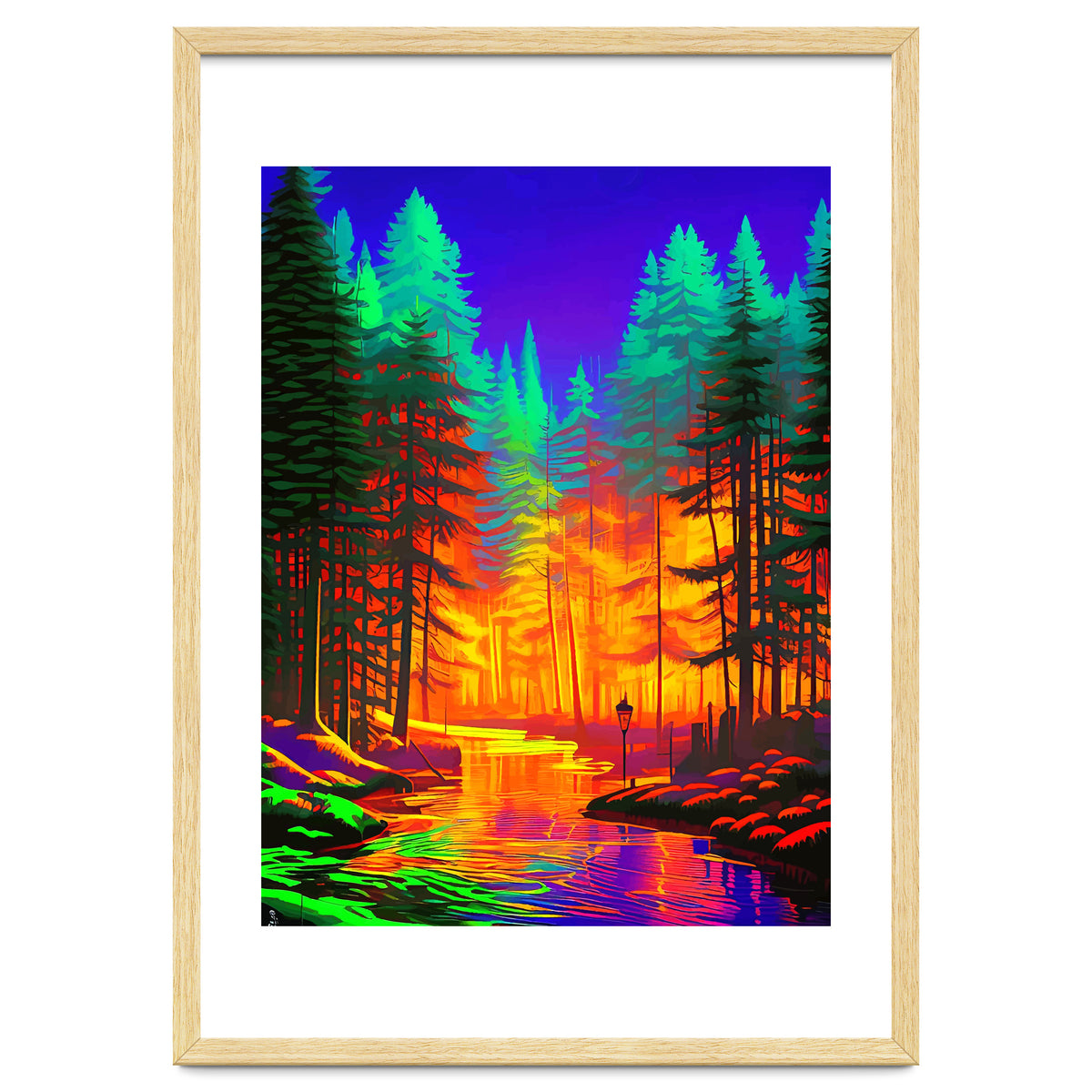 The Neon Mirage, Forest Trees Nature, Eclectic Electric Pop Art, Colorful Bright Contemporary Modern