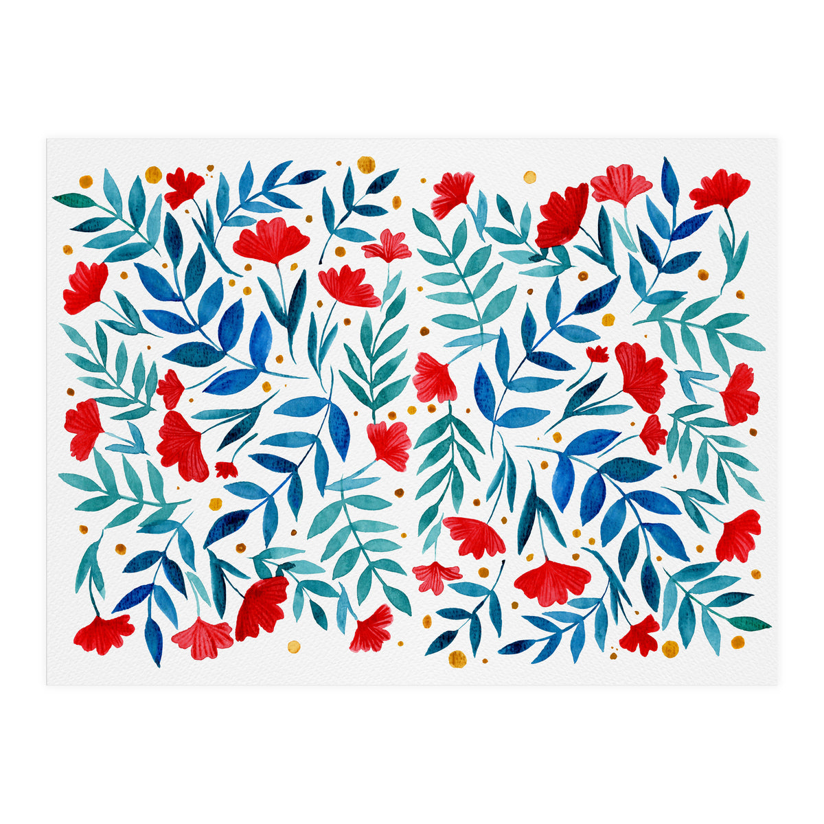 Magical garden - red and turquoise (Print Only)