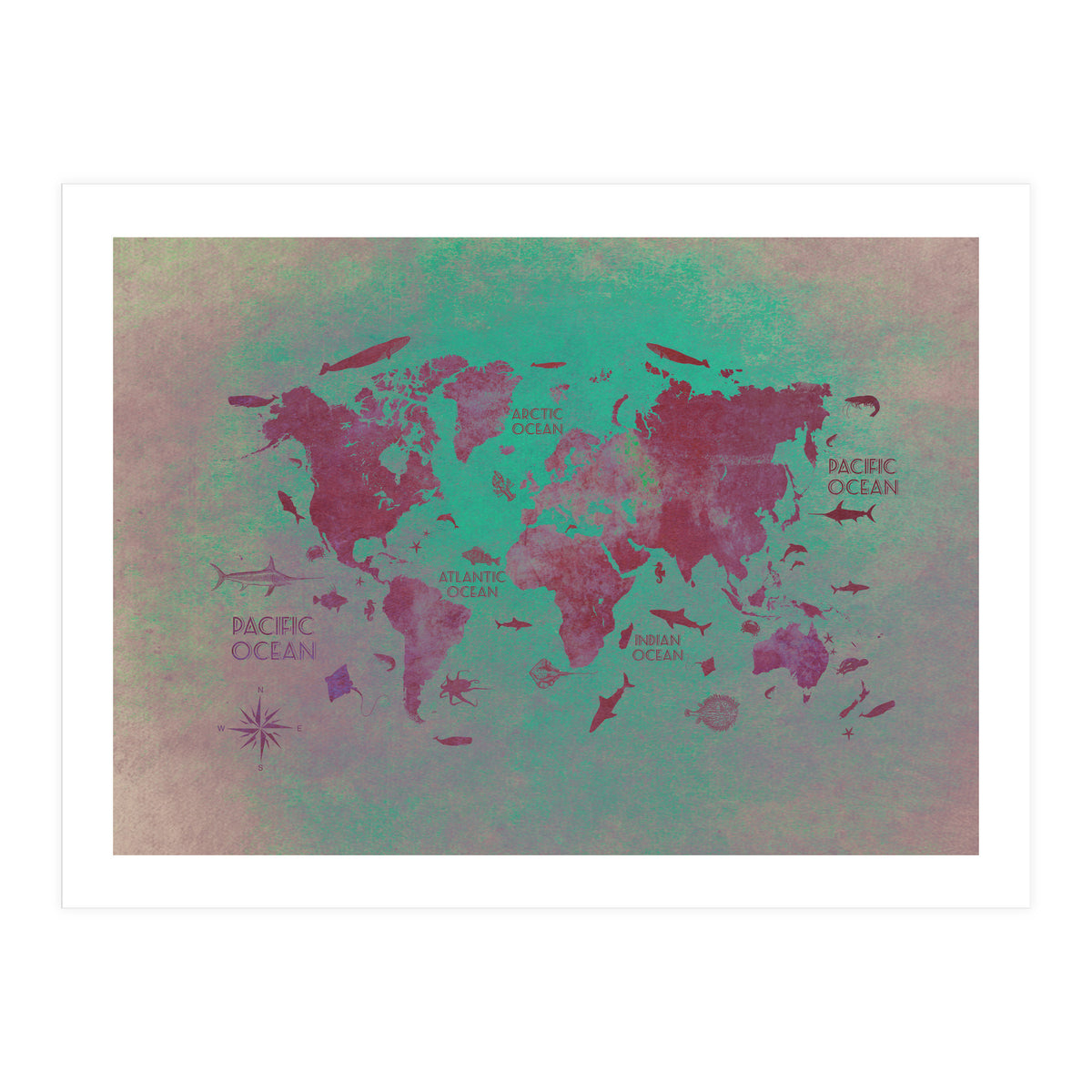 World Map text green (Print Only)