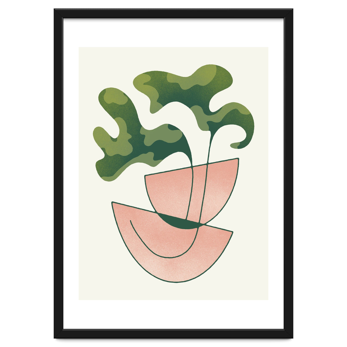 Two Abstract Plant Leaves In A Geometric Vase