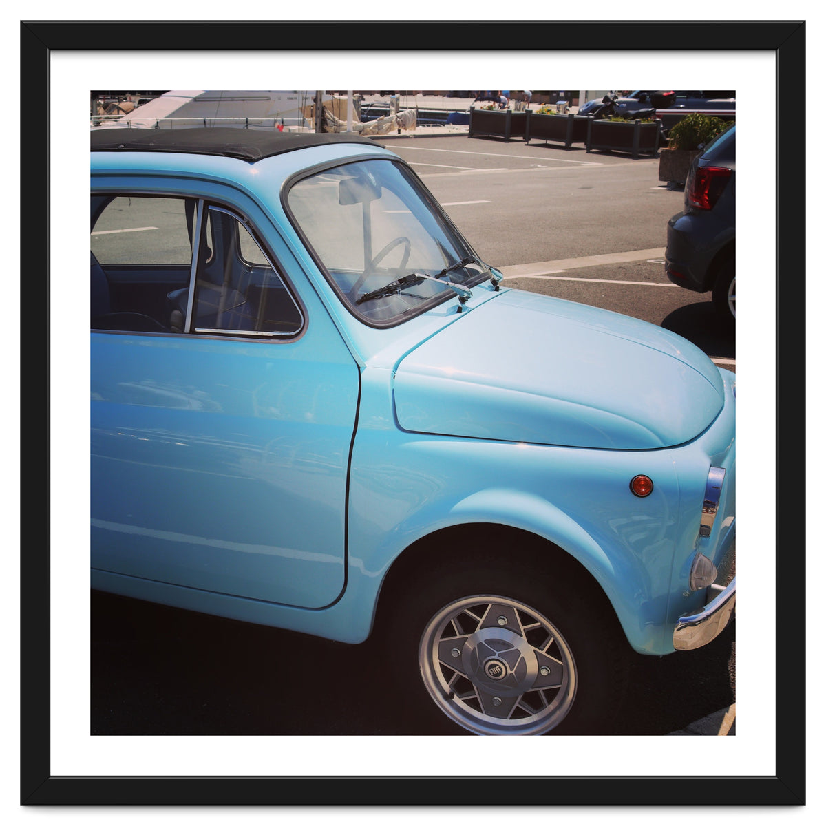 Pale blue Fiat 500
