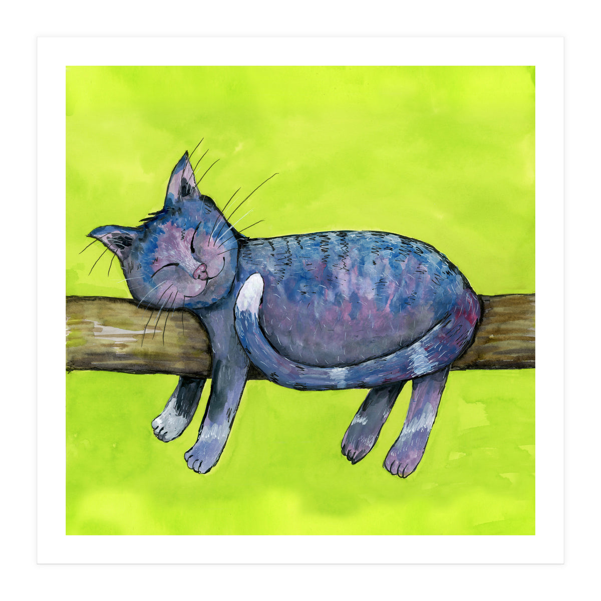 Sleeping cat in purpe (Print Only)