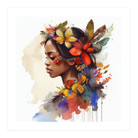 Watercolor Floral Indonesian Native Woman #4 (Print Only)