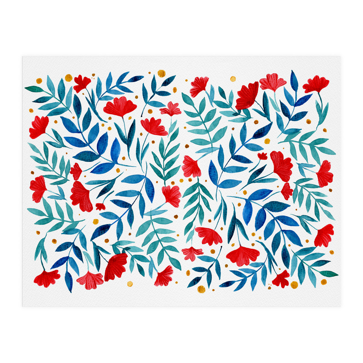 Magical garden - red and turquoise (Print Only)