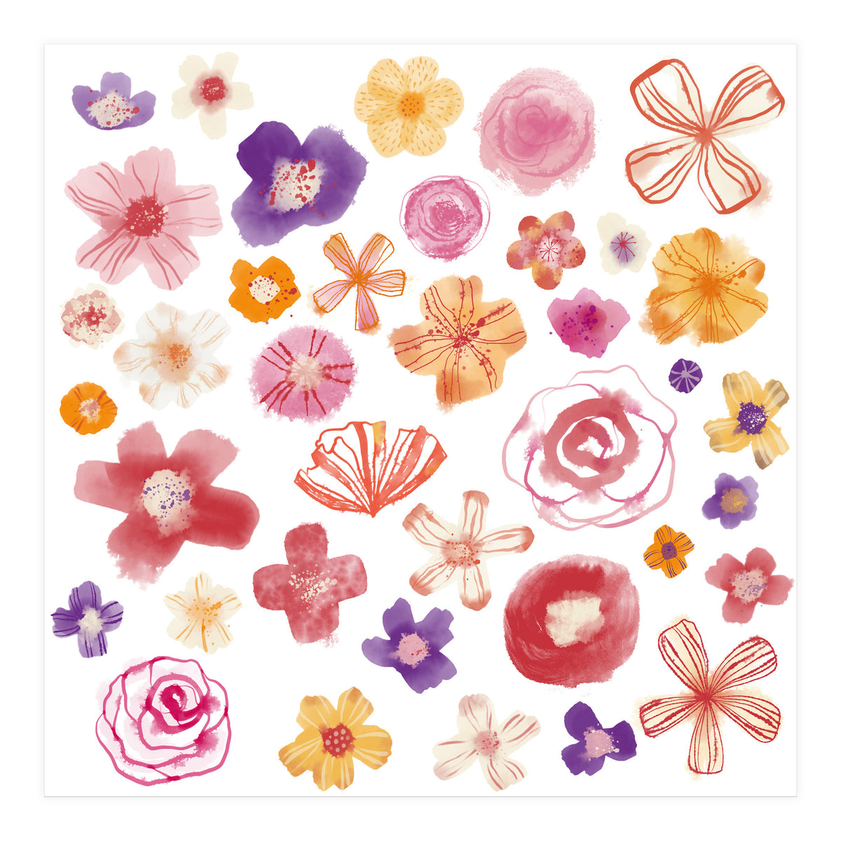 Fresh Watercolor Wildflowers (Print Only)