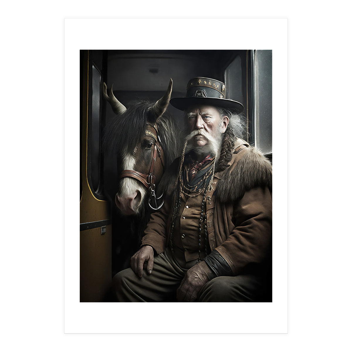 Old Man and His Horse on the Train (Print Only)