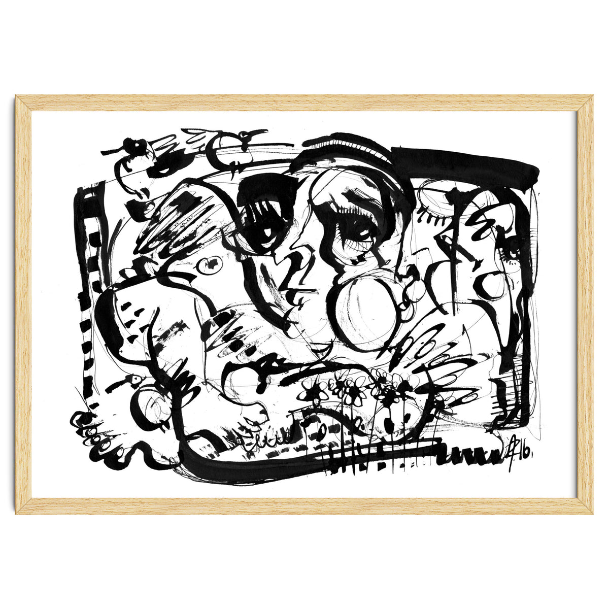 Birds and Flowers - b&w