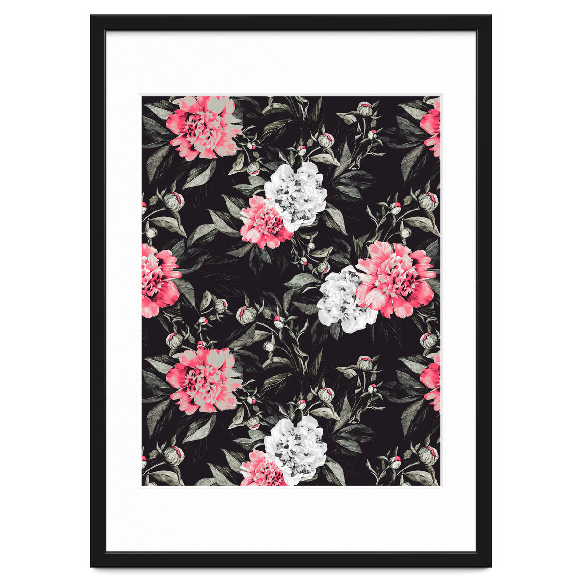 Floral pink - black & white dark