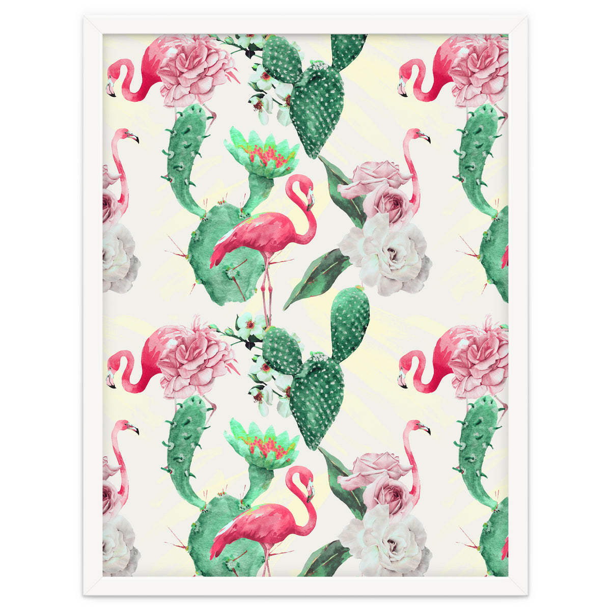 Flamingos, geometric and flowers