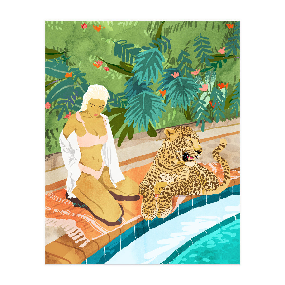 The Wild Side, Human & Nature Connection, Woman With Cheetah Cat, Tiger Painting (Print Only)