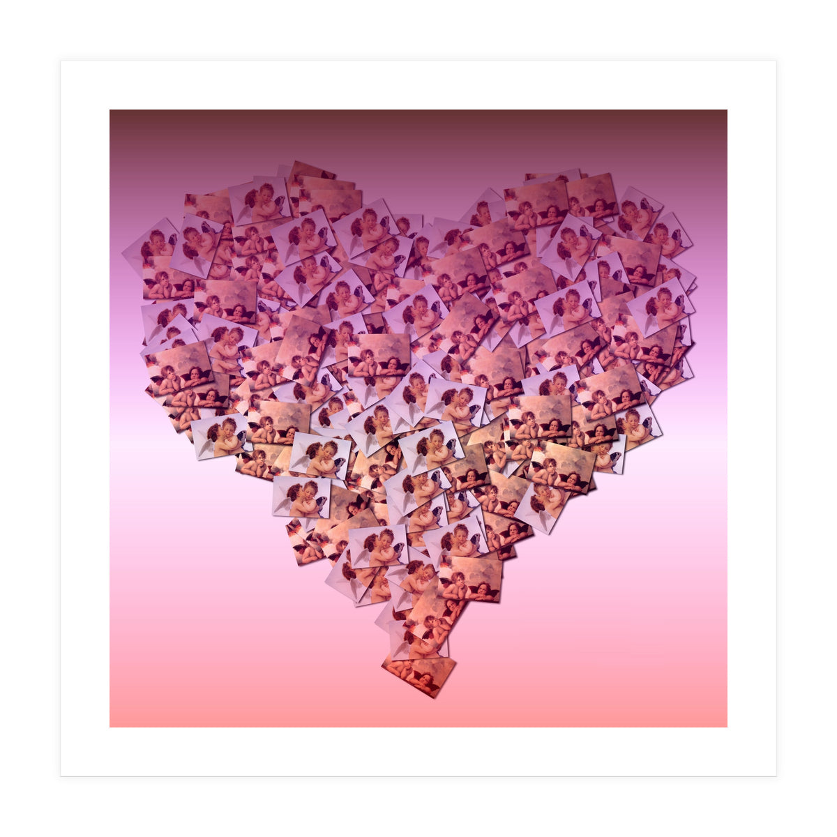 Heart collage of cuddling Cupid like characters (Print Only)
